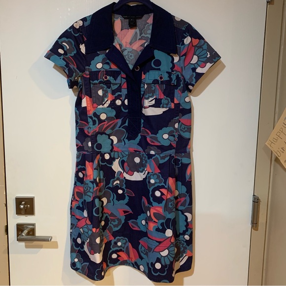 Marc by Marc Jacob’s 6 distressed Navy/Pink/Blk Knee length dress w pockets - Picture 1 of 5